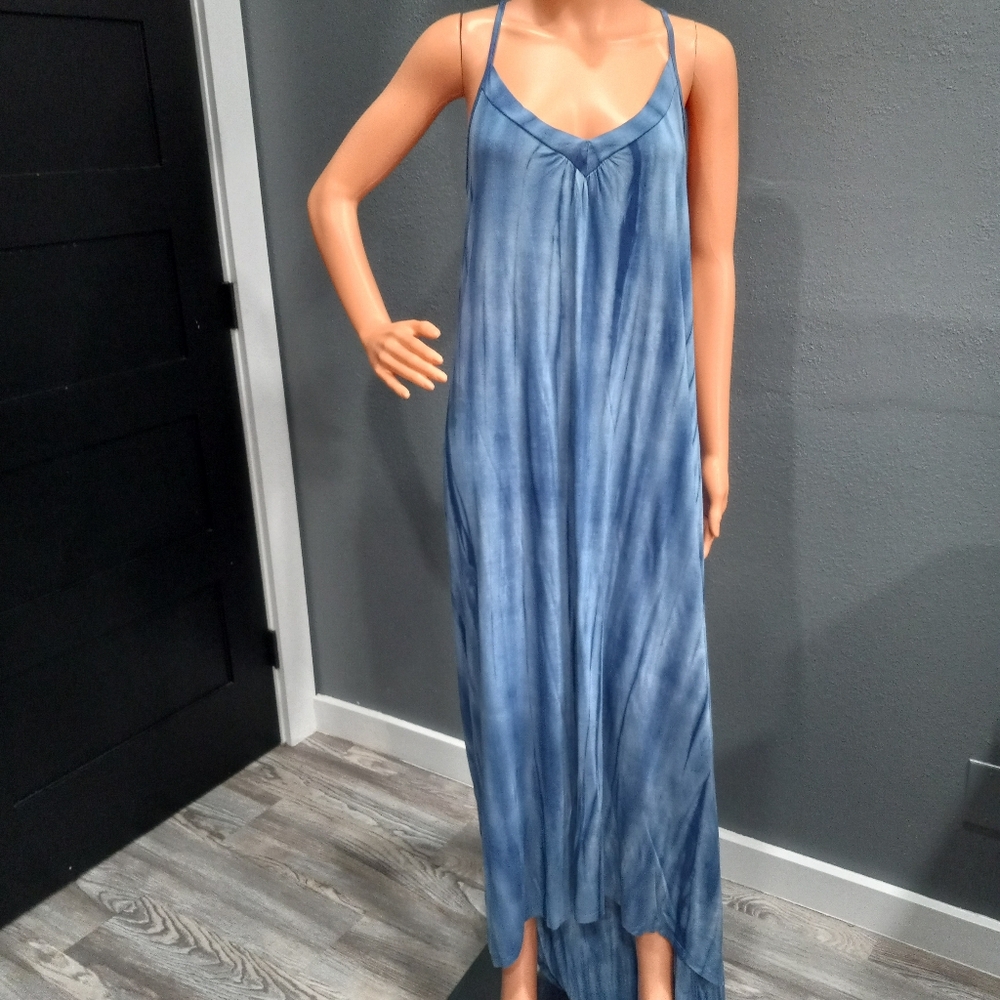 Silver Jeans Tie Dye Women's Asymmetrical High Low Dress Bright Blue Size L